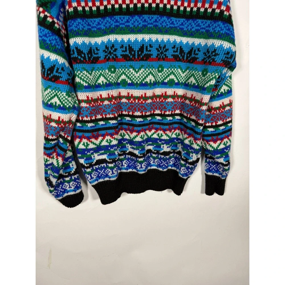 Vintage Fair Isle Crewneck Sweater Multi-Color Geometric Knit Pullover Mens XL